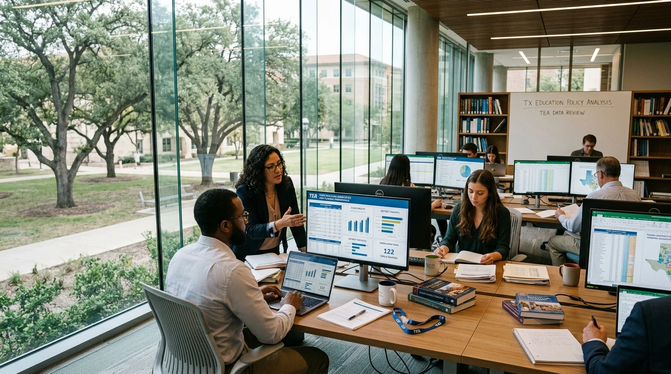 Texas educational data research desk analyzing TEA PEIMS datasets